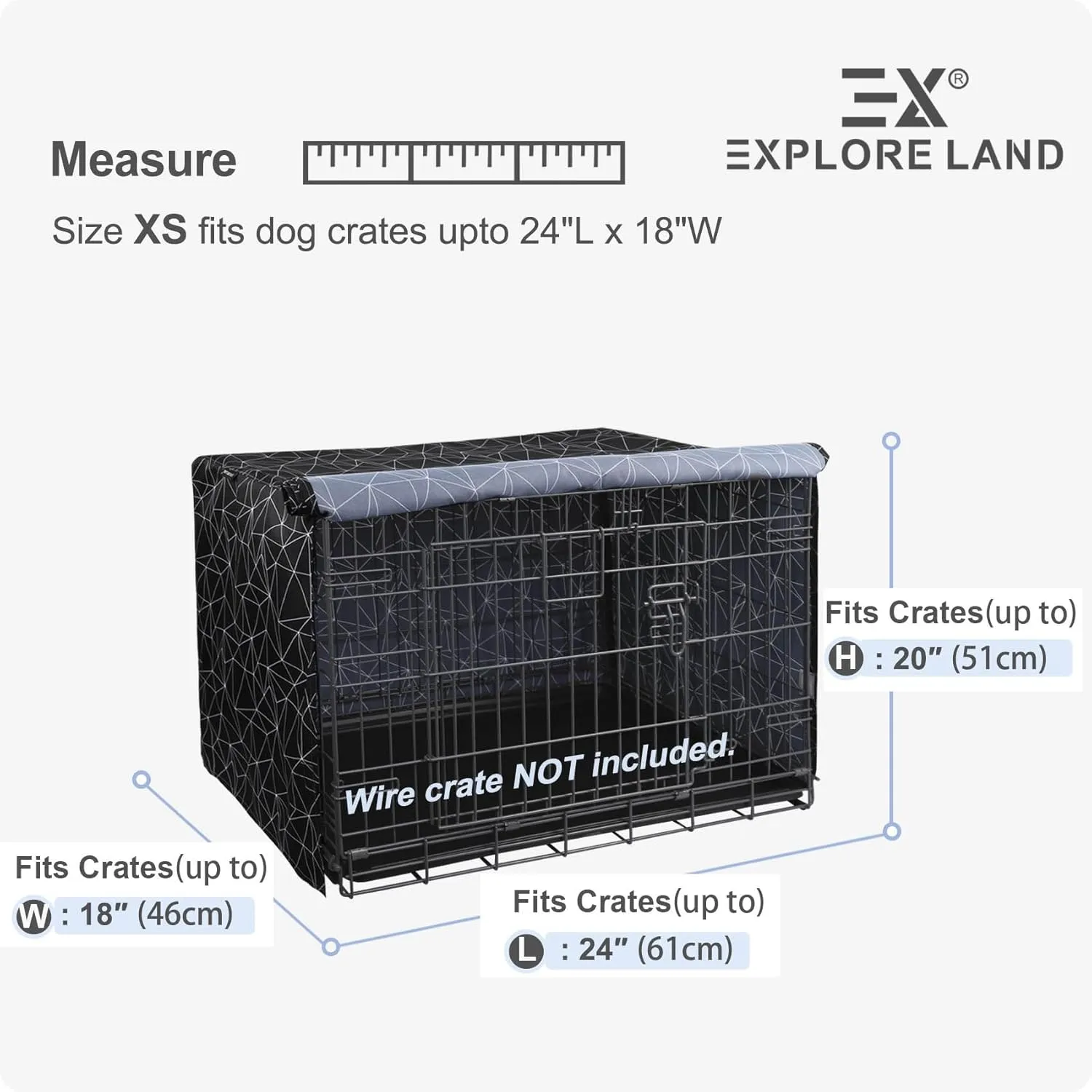 Explore Land Pattern Dog Crate Cover for 24 Inches Wire Cage, Heavy-Duty Polyester 1 2 3 Doors Standard Metal Pet Kennel Enclosure (Brief Polygonal)
