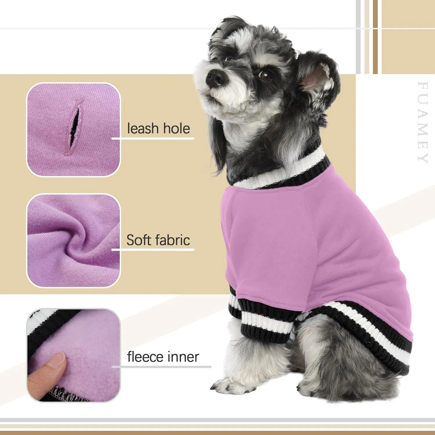 FUAMEY Dog Pullover SweatshirtDog Winter Sweaters Warm Dog Clothes Dog Vest Thick Puppy Pullover Soft Pet Fleece Sweater Cute Doggie Boy Girl Outfit for Small Medium Dogs Lavender M