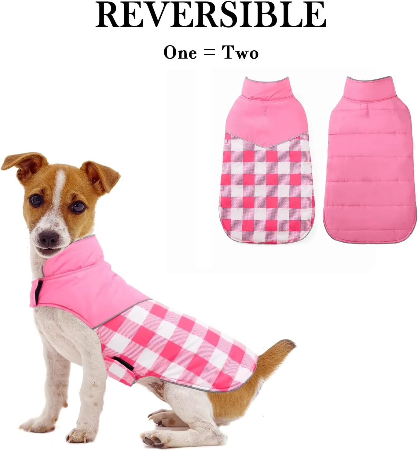 Geyecete Dog Winter Coat,Reversible Dog Coat Water Resistant British Style Plaid Dog Winter Coats Leash Hole Soft Basic Warm Dog Coat Jacket-Pink-XXL, XX-Large