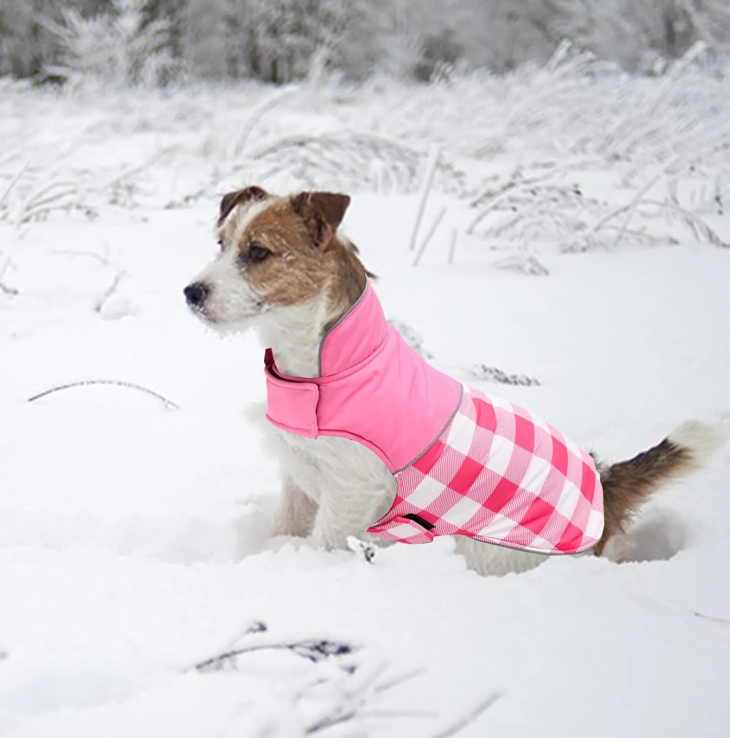 Geyecete Dog Winter Coat,Reversible Dog Coat Water Resistant British Style Plaid Dog Winter Coats Leash Hole Soft Basic Warm Dog Coat Jacket-Pink-XXL, XX-Large