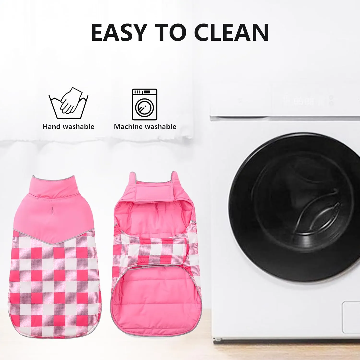 Geyecete Dog Winter Coat,Reversible Dog Coat Water Resistant British Style Plaid Dog Winter Coats Leash Hole Soft Basic Warm Dog Coat Jacket-Pink-XXL, XX-Large