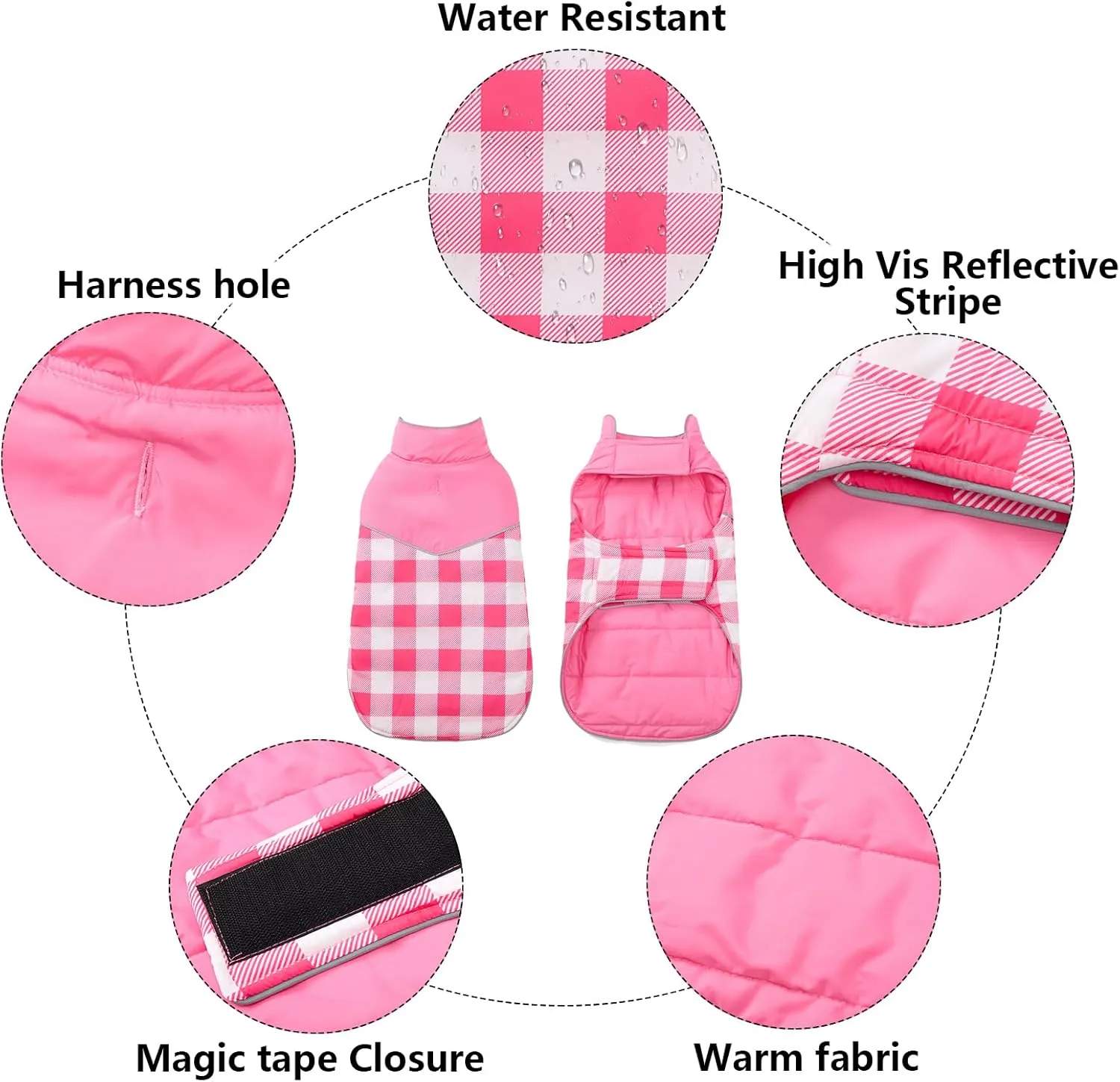 Geyecete Dog Winter Coat,Reversible Dog Coat Water Resistant British Style Plaid Dog Winter Coats Leash Hole Soft Basic Warm Dog Coat Jacket-Pink-XXL, XX-Large