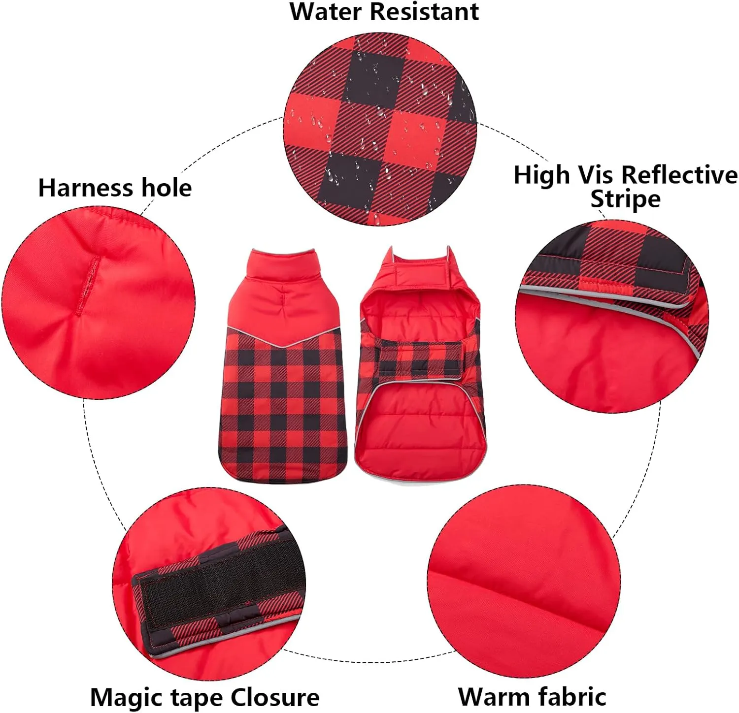 Geyecete Dog Winter Coat,Reversible Dog Coat Water Resistant British Style Plaid Dog Winter Coats Leash Hole Soft Basic Warm Dog Coat Jacket-Red-XXL, XX-Large