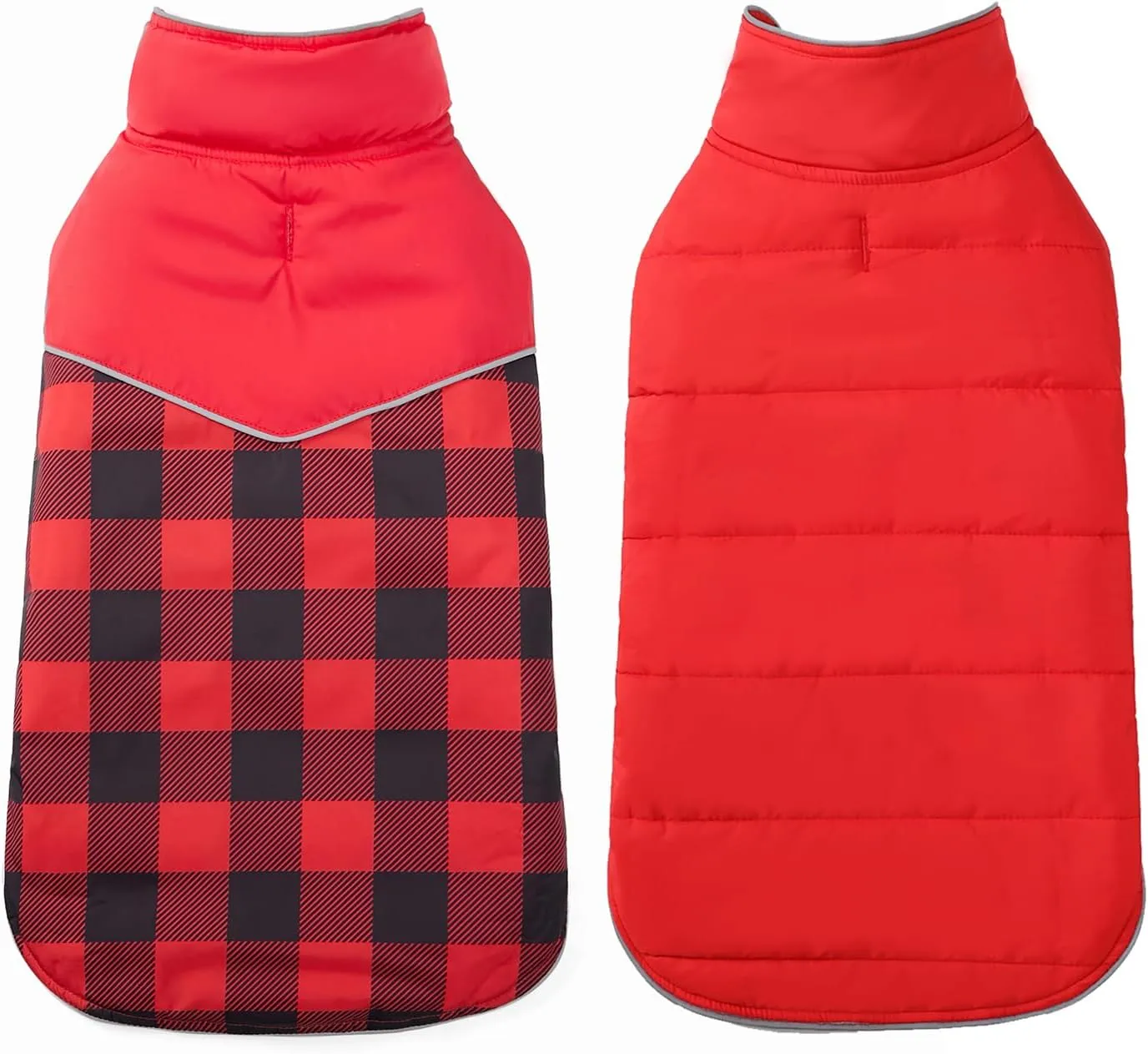 Geyecete Dog Winter Coat,Reversible Dog Coat Water Resistant British Style Plaid Dog Winter Coats Leash Hole Soft Basic Warm Dog Coat Jacket-Red-XXL, XX-Large