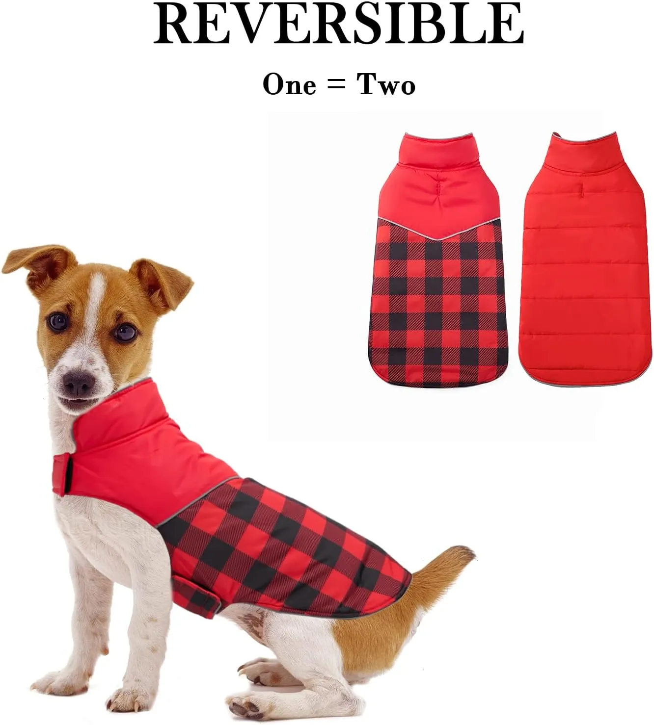 Geyecete Dog Winter Coat,Reversible Dog Coat Water Resistant British Style Plaid Dog Winter Coats Leash Hole Soft Basic Warm Dog Coat Jacket-Red-XXL, XX-Large