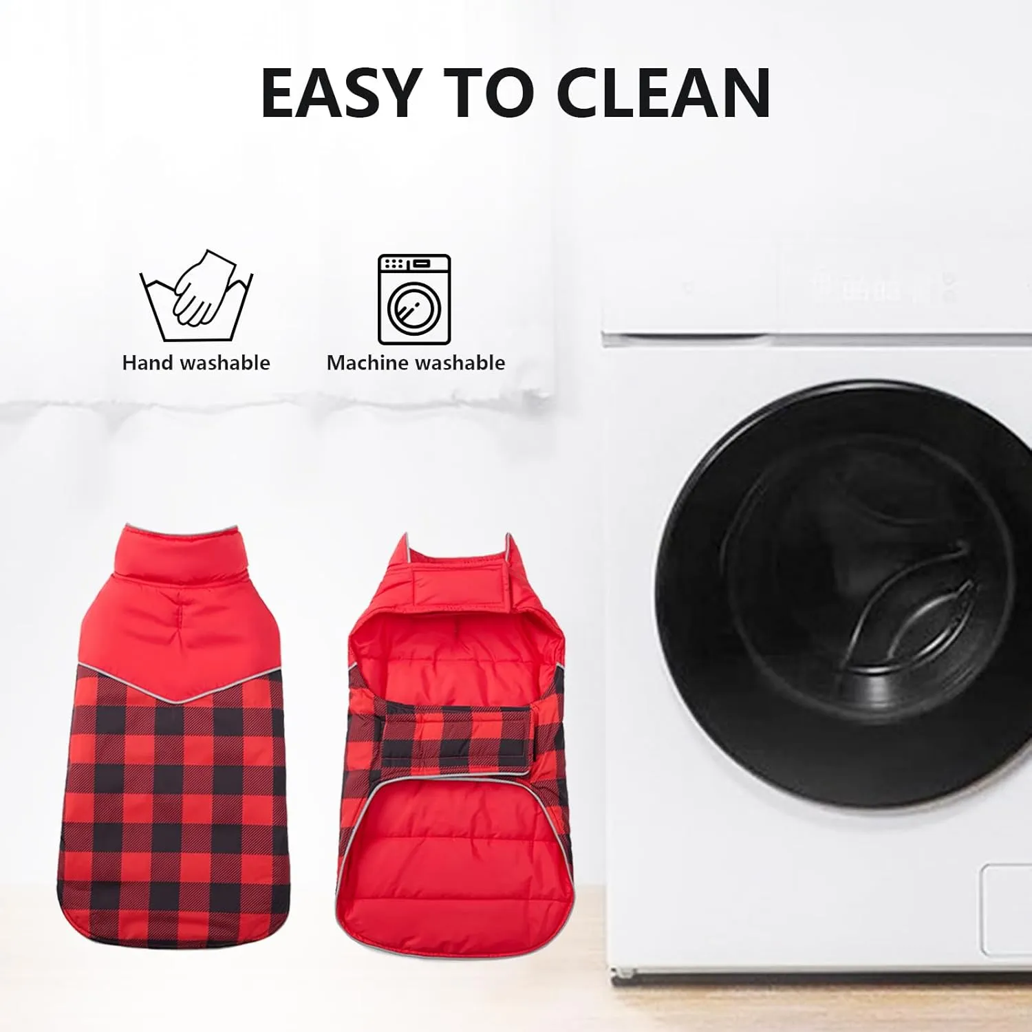 Geyecete Dog Winter Coat,Reversible Dog Coat Water Resistant British Style Plaid Dog Winter Coats Leash Hole Soft Basic Warm Dog Coat Jacket-Red-XXL, XX-Large