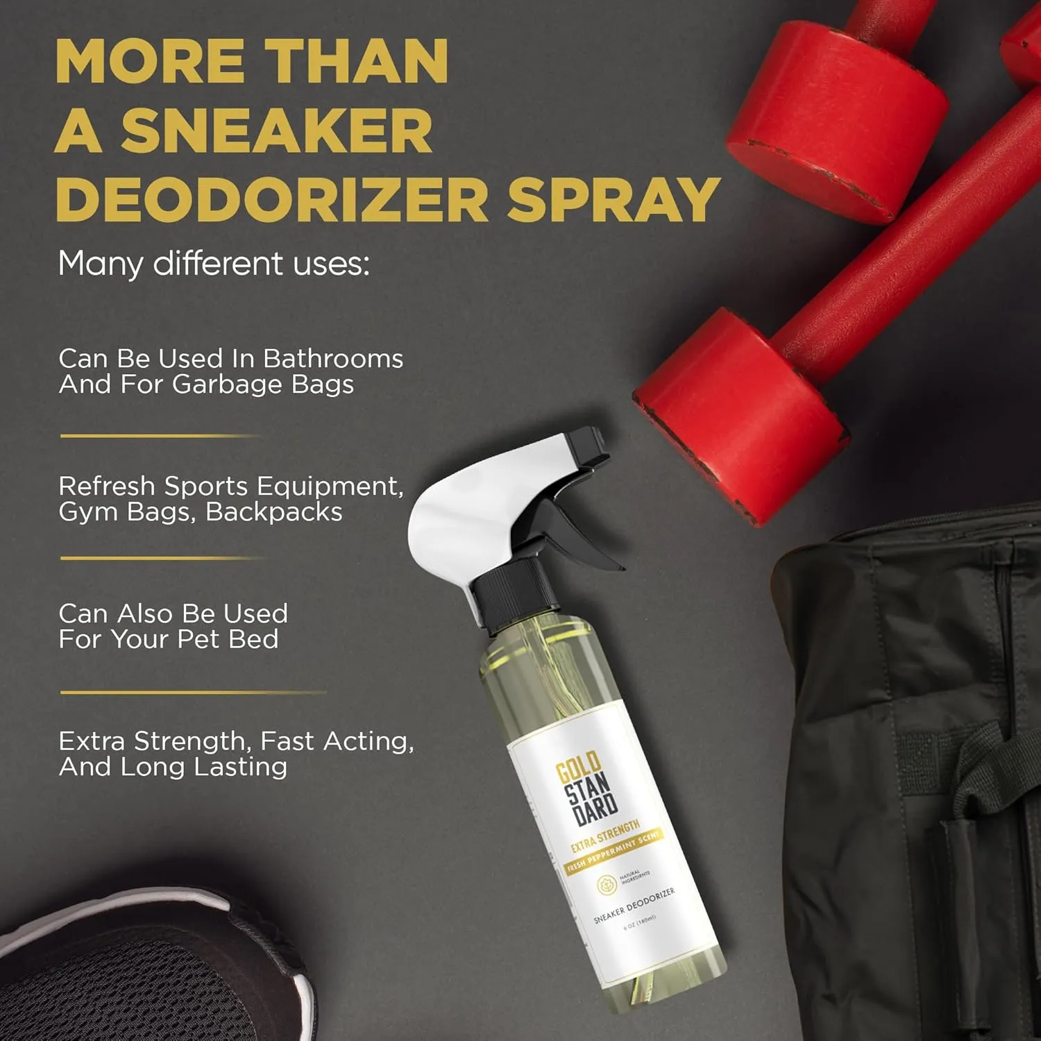Gold Standard Shoe Deodorizer Spray, 6 oz  Shoe Spray and Smell Remover, Long-Lasting Shoe Odor Eliminator, Natural Shoe Freshener Spray with Peppermint