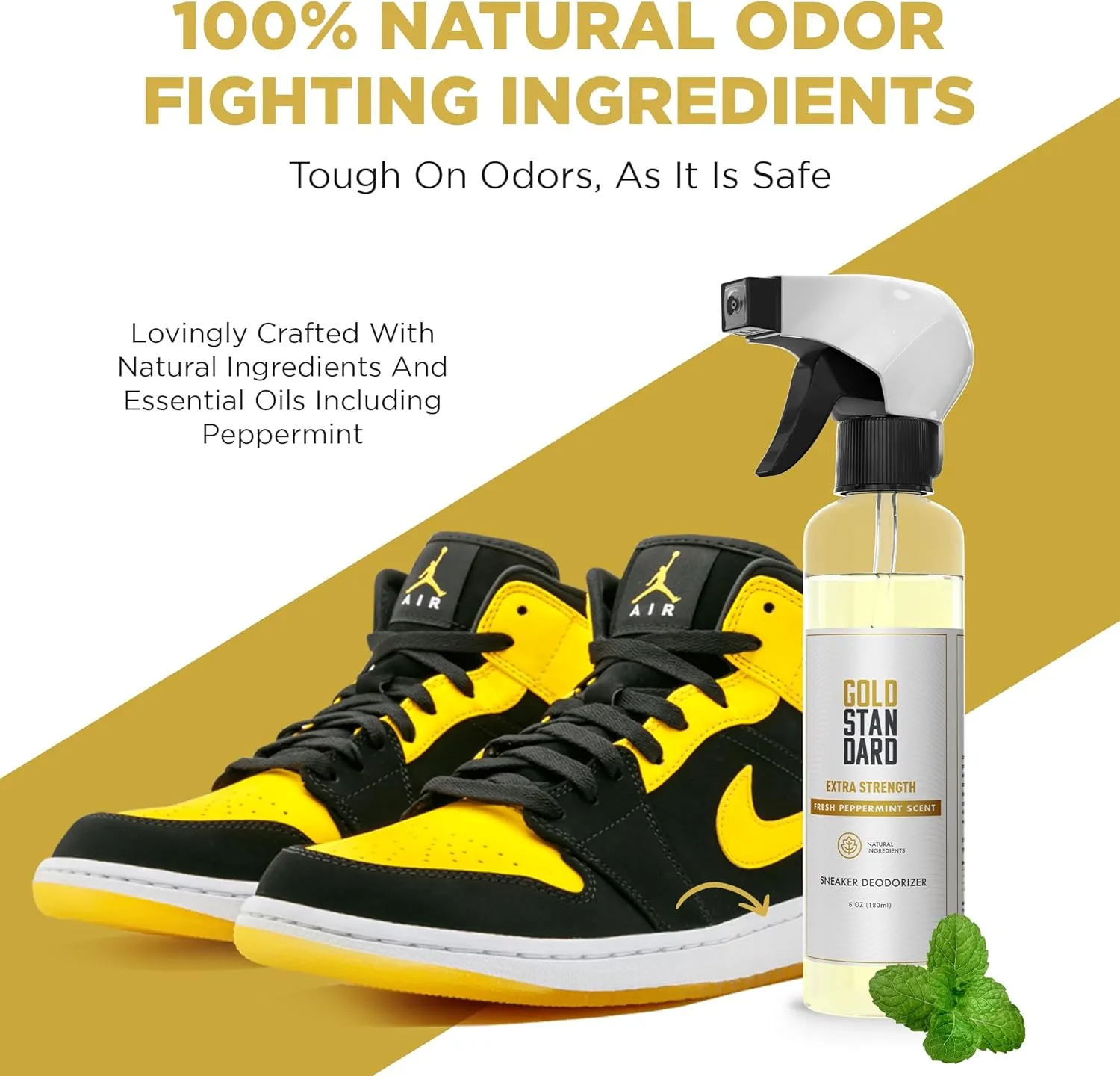 Gold Standard Shoe Deodorizer Spray, 6 oz  Shoe Spray and Smell Remover, Long-Lasting Shoe Odor Eliminator, Natural Shoe Freshener Spray with Peppermint
