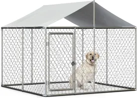 Heavy Duty Dog Cage Outdoor Dog Kennels Outside Pet Playpen for Dogs Outdoor Dog House with Water-Resistant Cover for Back or Front Yard (Silver, 90"x90"x63")