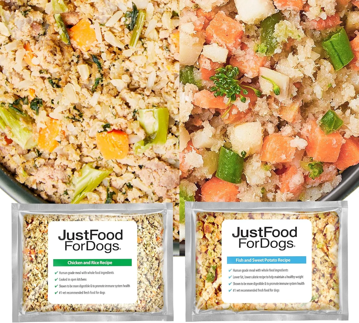 JustFoodForDogs Puppy Frozen Fresh Dog Food Variety Pack, Complete Meal or Dog Food Topper, Fish & Chicken Human Grade Dog Food Recipes, 18oz (Pack of 7)