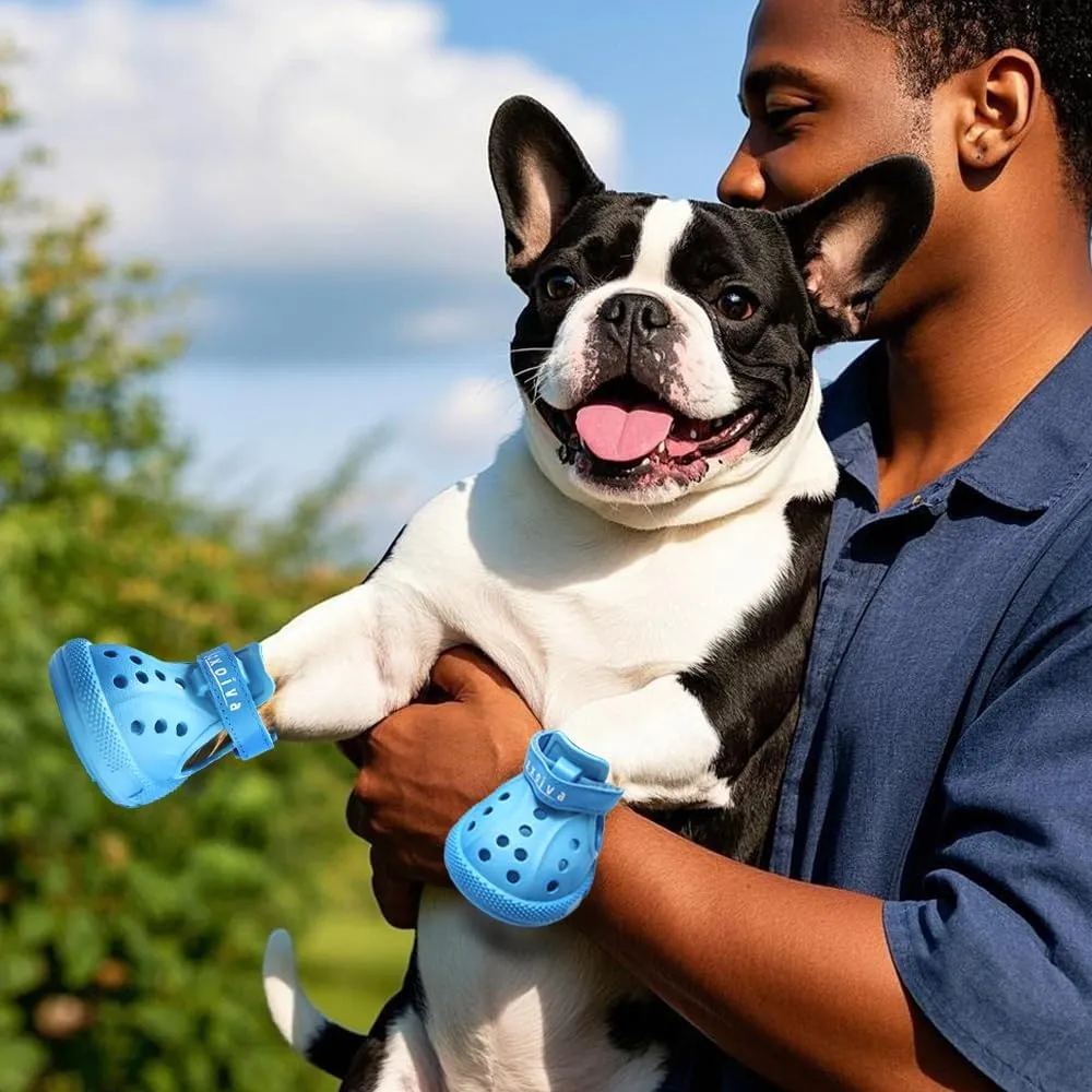 JZXOIVA Dog Shoes for Hot Pavement, Dog Crocs for Large Dogs, Breathable Dog Boots & Paw Protectors, Adjustable Non-Slip Dog Rain Booties, Waterproof Pets Sandals for Beach Blue Size 10