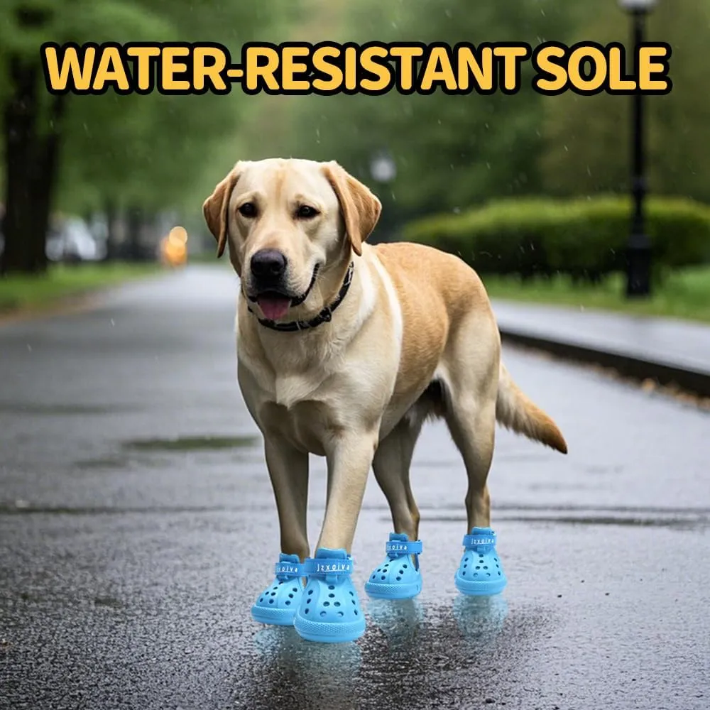 JZXOIVA Dog Shoes for Hot Pavement, Dog Crocs for Large Dogs, Breathable Dog Boots & Paw Protectors, Adjustable Non-Slip Dog Rain Booties, Waterproof Pets Sandals for Beach Blue Size 10
