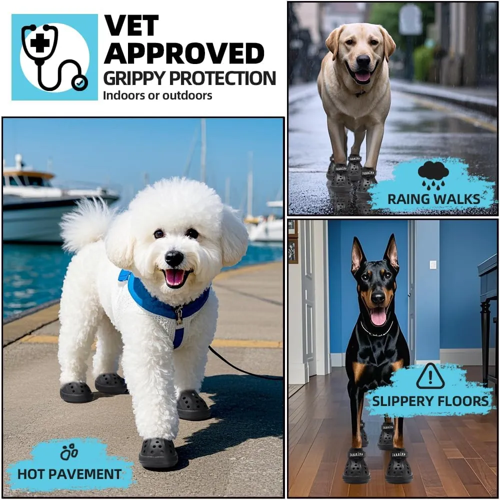 JZXOIVA Dog Shoes for Hot Pavement, Dog Crocs for Large Dogs, Breathable Dog Boots & Paw Protectors, Adjustable Non-Slip Dog Rain Booties, Waterproof Pets Sandals for Beach Blue Size 10