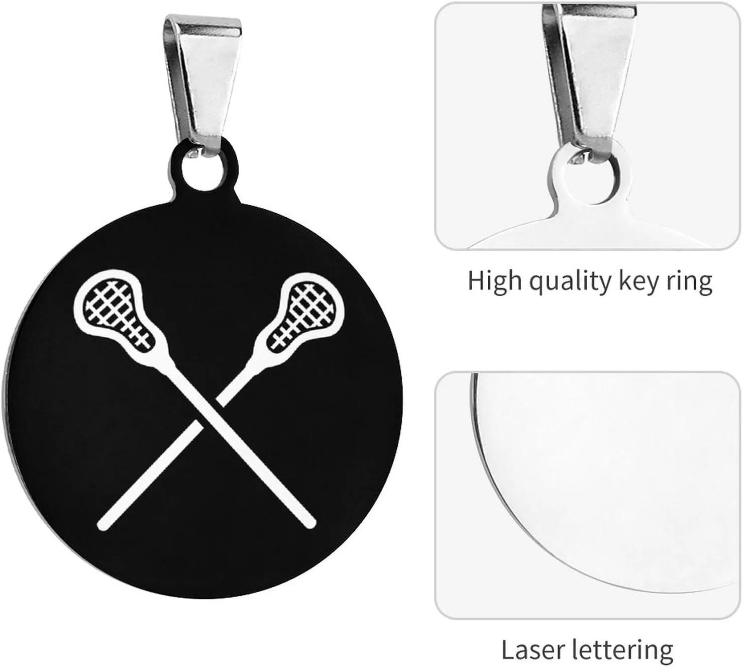 Lacrosse Sticks Crossed Stainless Steel Pet ID Tags Personalized Dog and Cat Tags Cute Collar Tags Circular