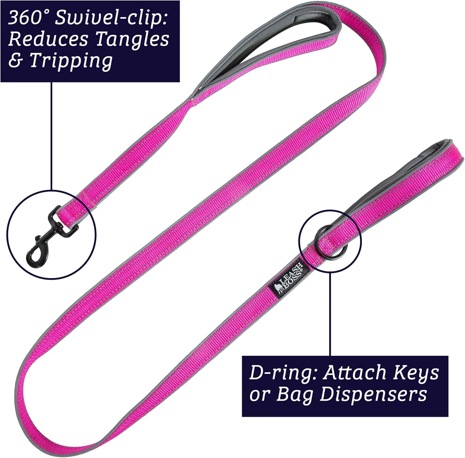 Leash Boss Double Handle Dog Leash, Pattern Collection, 6Ft Reflective Dog Leash with Two Padded Handles for Large Dogs or Medium Dogs That Pull (Beige/Red - Mountain)
