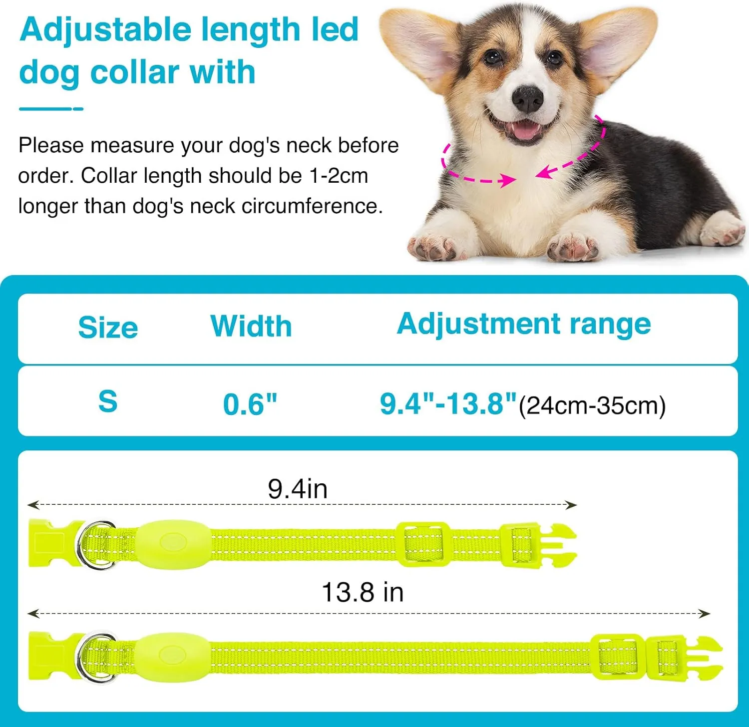 LED Dog Collar - Light Up, Adjustable, Rechargeable, Waterproof, Glow in Dark for Small Pets (S, Green)