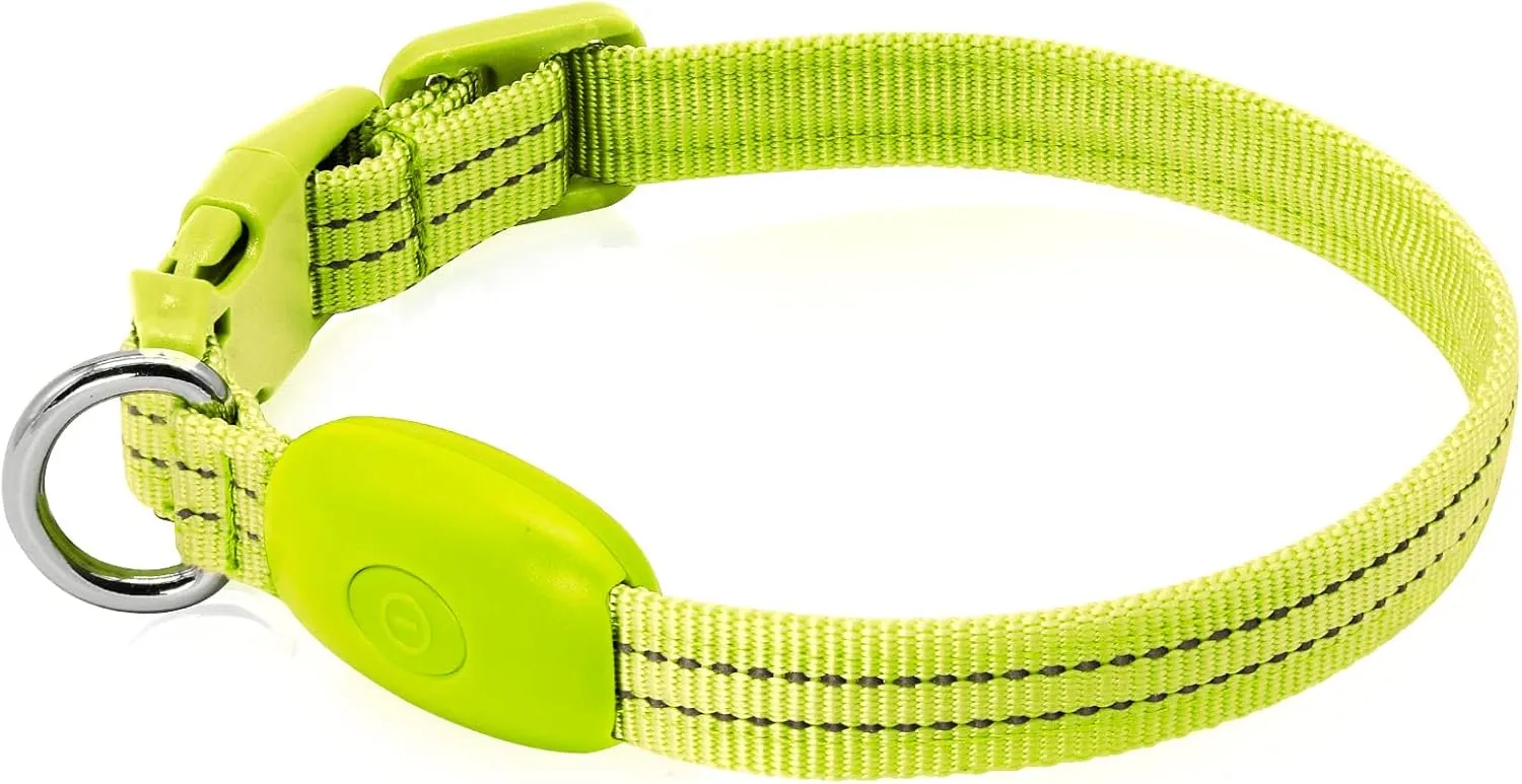 LED Dog Collar - Light Up, Adjustable, Rechargeable, Waterproof, Glow in Dark for Small Pets (S, Green)
