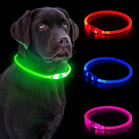 LED Dog Collar, Waterproof Light Up Dog Collar Rechargeable, Dog Safety Necklace for Night Walking, Adjustable Cut-to-Fit Silicone Collar Small Medium Large Dog 27.5 Cuttable (Green)