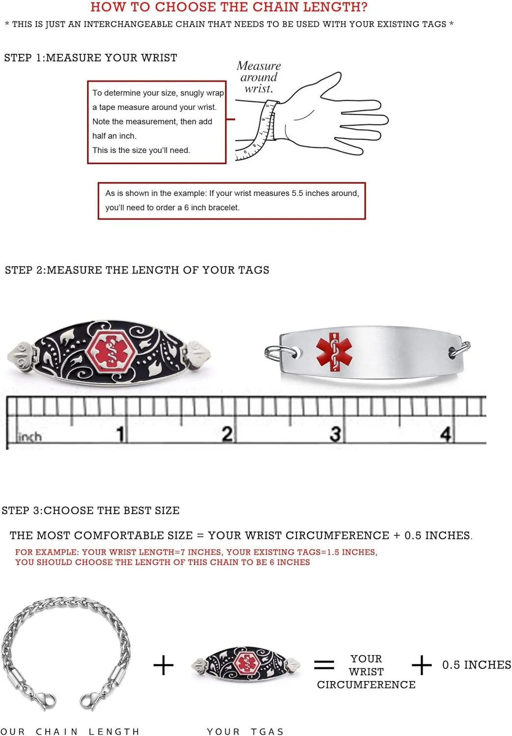 LinnaLove-Stainless Steel Cable Chain lnterchangeable Medical Alert Bracelets - (Just Chain)