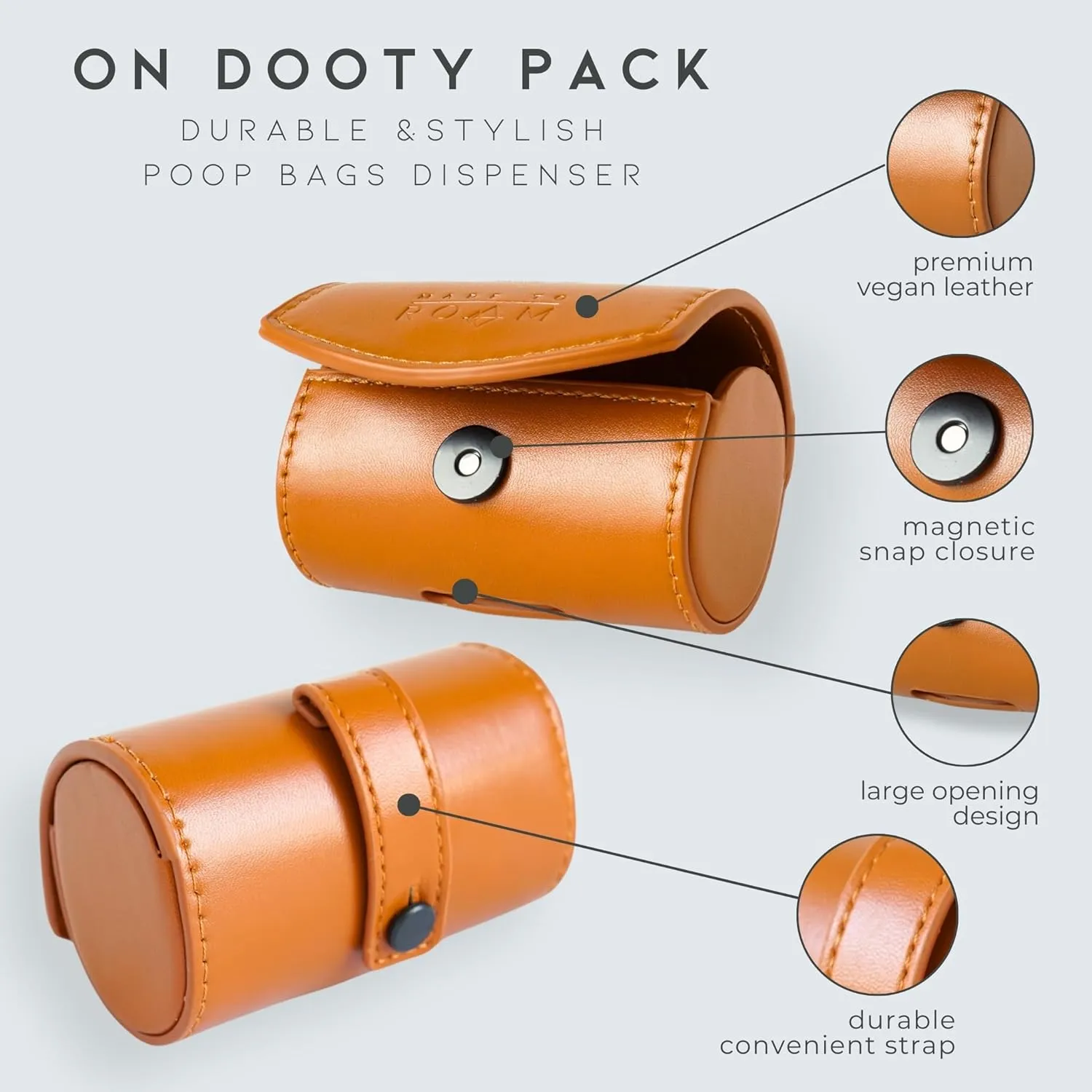 MADE TO ROAM On Dooty Pack - Premium Dog Poop Bag Holder for Leash, Vegan Leather Waste Bag Dispenser for Poop Bag Rolls - Montana Moonrise