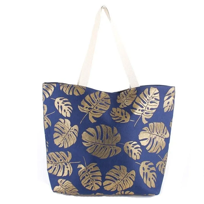 MB0085 Silver Tropical Leaf Foil Beach Bag