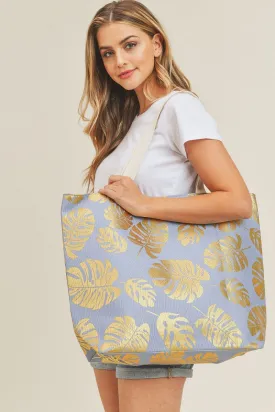 MB0085 Silver Tropical Leaf Foil Beach Bag