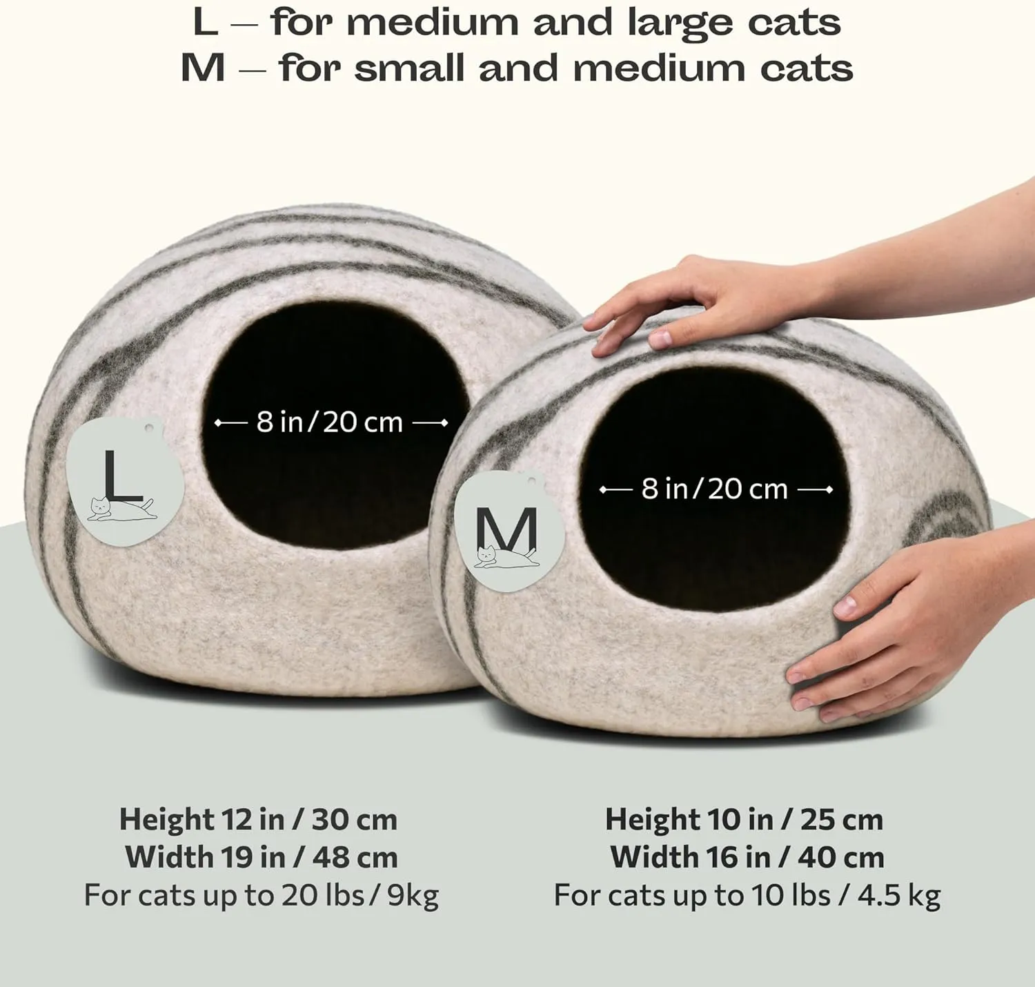 MEOWFIA Cat Cave  Premium Felt Cat Bed for Indoor Cats, Handmade 100% Merino Wool (Light Shades)