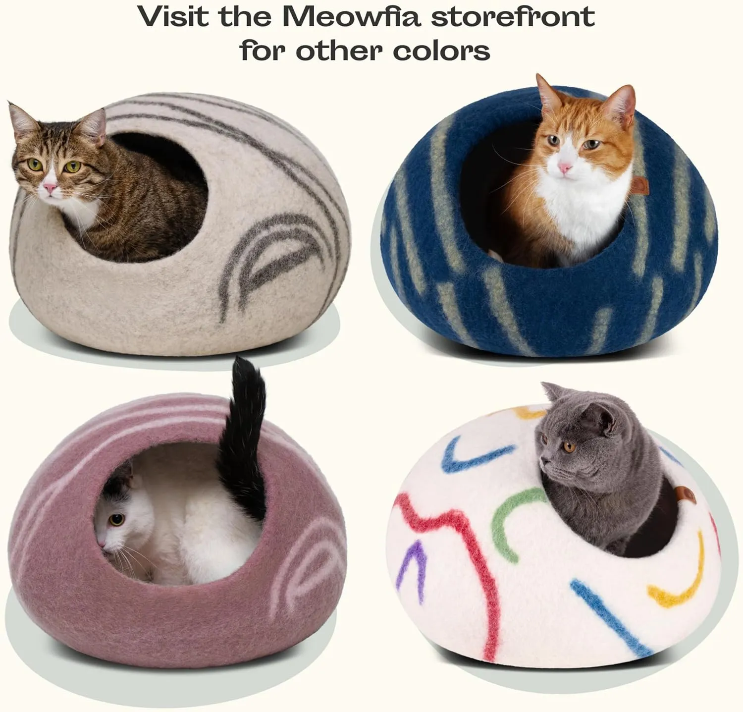 MEOWFIA Cat Cave  Premium Felt Cat Bed for Indoor Cats, Handmade 100% Merino Wool (Light Shades)