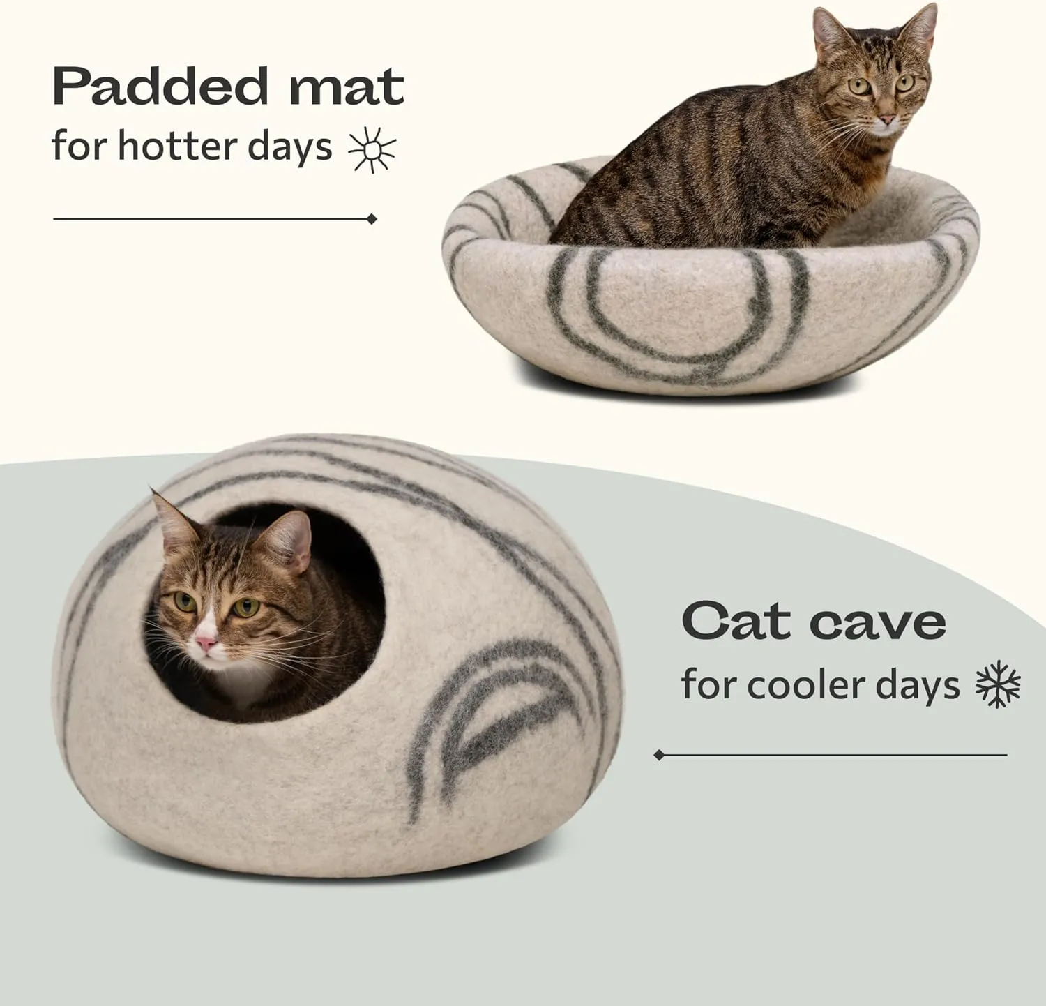 MEOWFIA Cat Cave  Premium Felt Cat Bed for Indoor Cats, Handmade 100% Merino Wool (Light Shades)