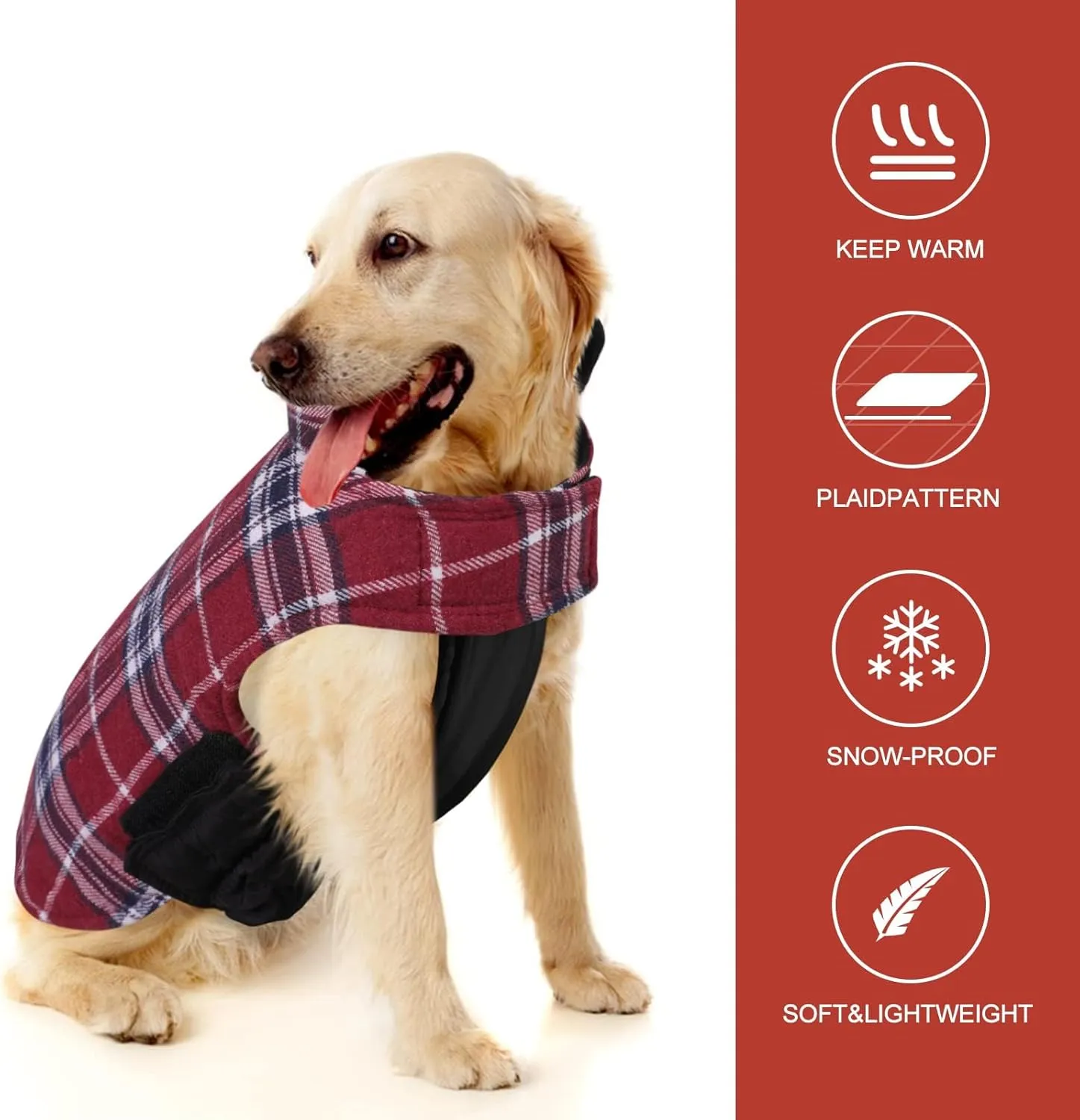 MIGOHI Reversible Dog Coat - Windproof & Waterproof Jacket for Cold Weather, British Style Plaid, Red, S for Small Dogs