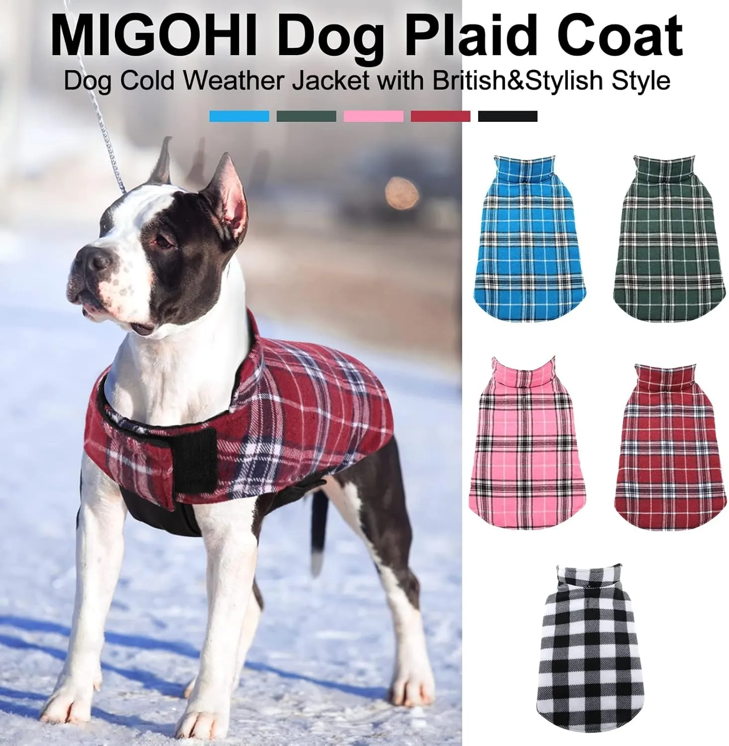 MIGOHI Reversible Dog Coat - Windproof & Waterproof Jacket for Cold Weather, British Style Plaid, Red, S for Small Dogs