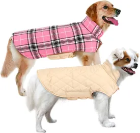 MIGOHI Reversible Dog Coat - Windproof & Waterproof Winter Jacket, British Style Plaid, Warm Dog Vest for Small to Large Dogs, Pink