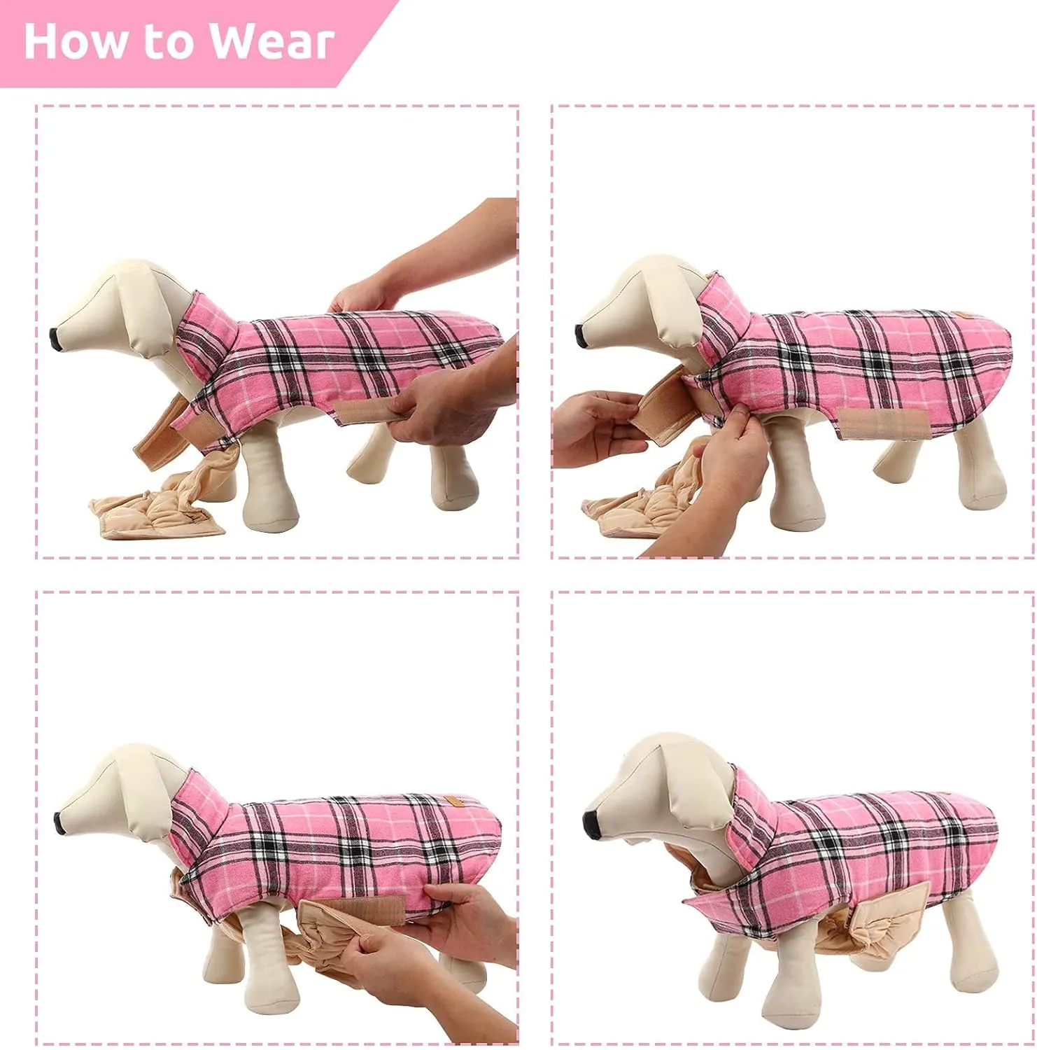MIGOHI Reversible Dog Coat - Windproof & Waterproof Winter Jacket, British Style Plaid, Warm Dog Vest for Small to Large Dogs, Pink