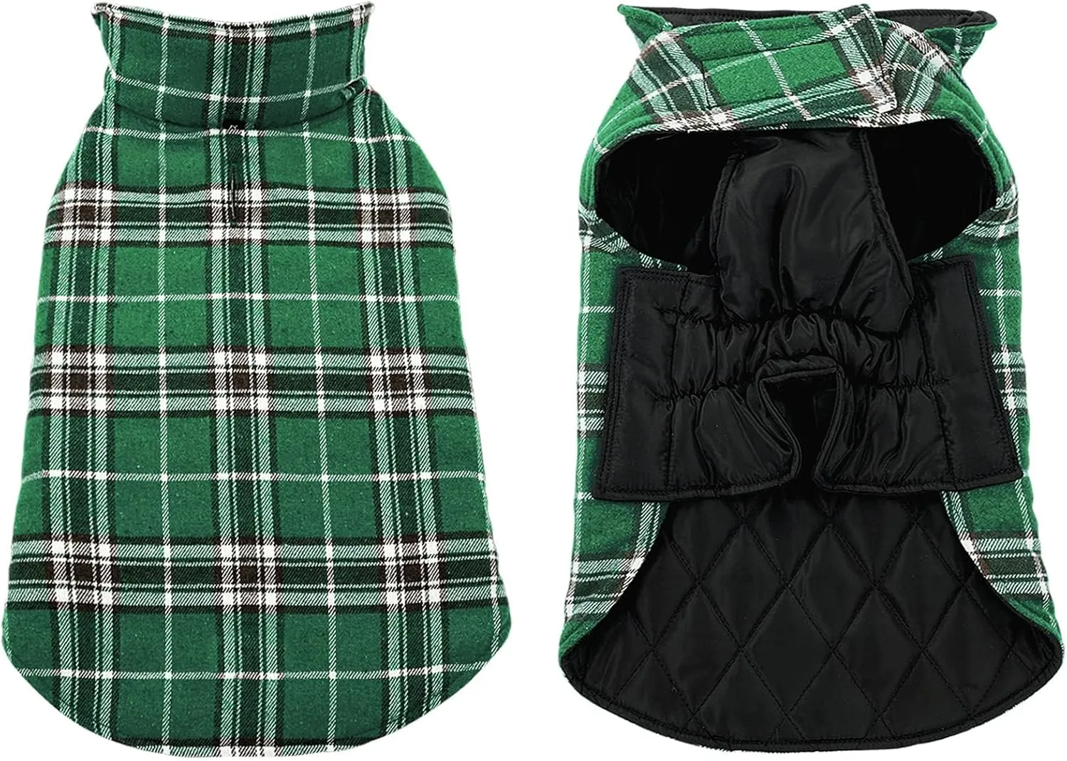 MIGOHI Reversible Dog Coat, Windproof Waterproof Jacket for Cold Weather, British Style Plaid, Small - Large Dogs, Green