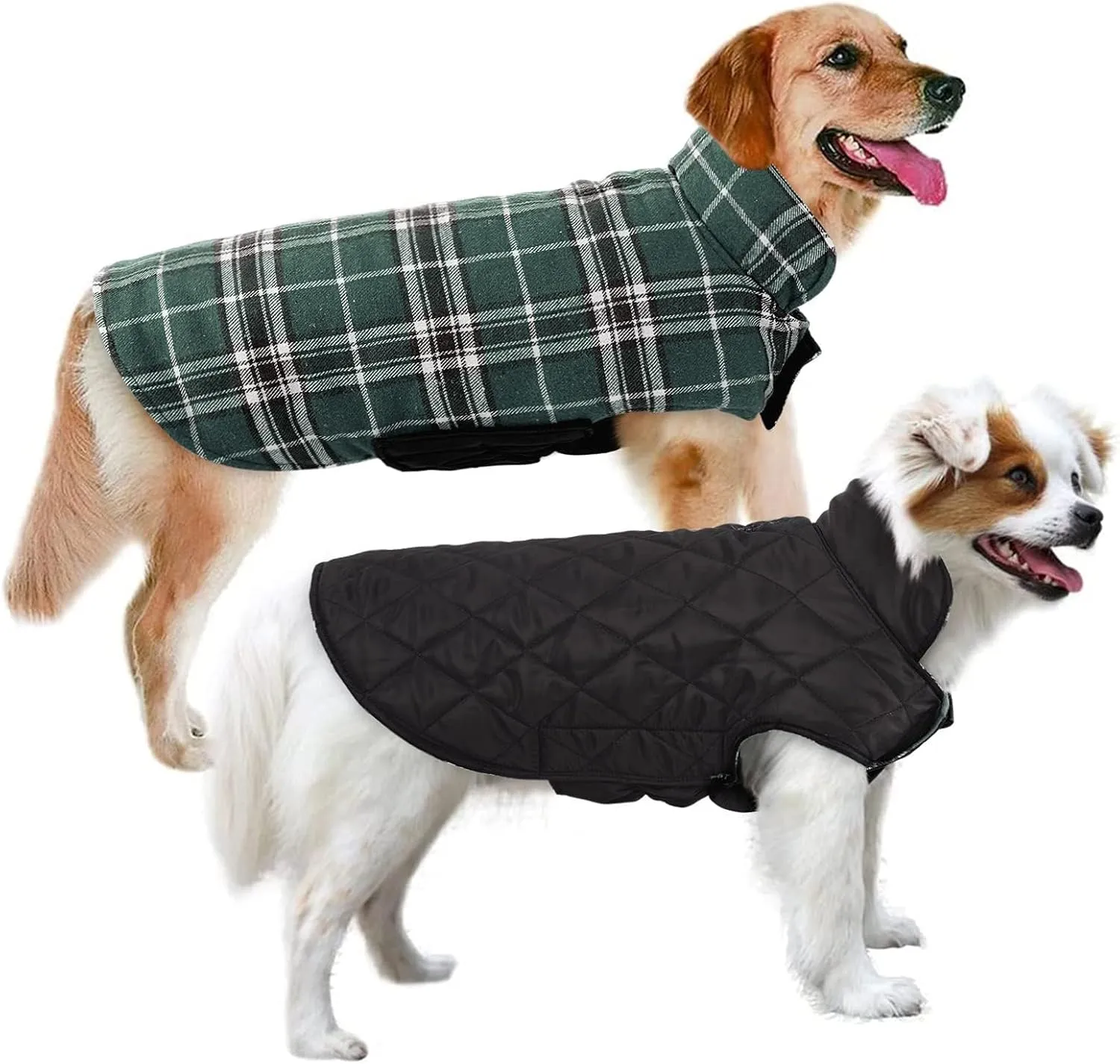 MIGOHI Reversible Dog Coat, Windproof Waterproof Jacket for Cold Weather, British Style Plaid, Small - Large Dogs, Green