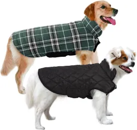 MIGOHI Reversible Dog Coat, Windproof Waterproof Jacket for Cold Weather, British Style Plaid, Small - Large Dogs, Green