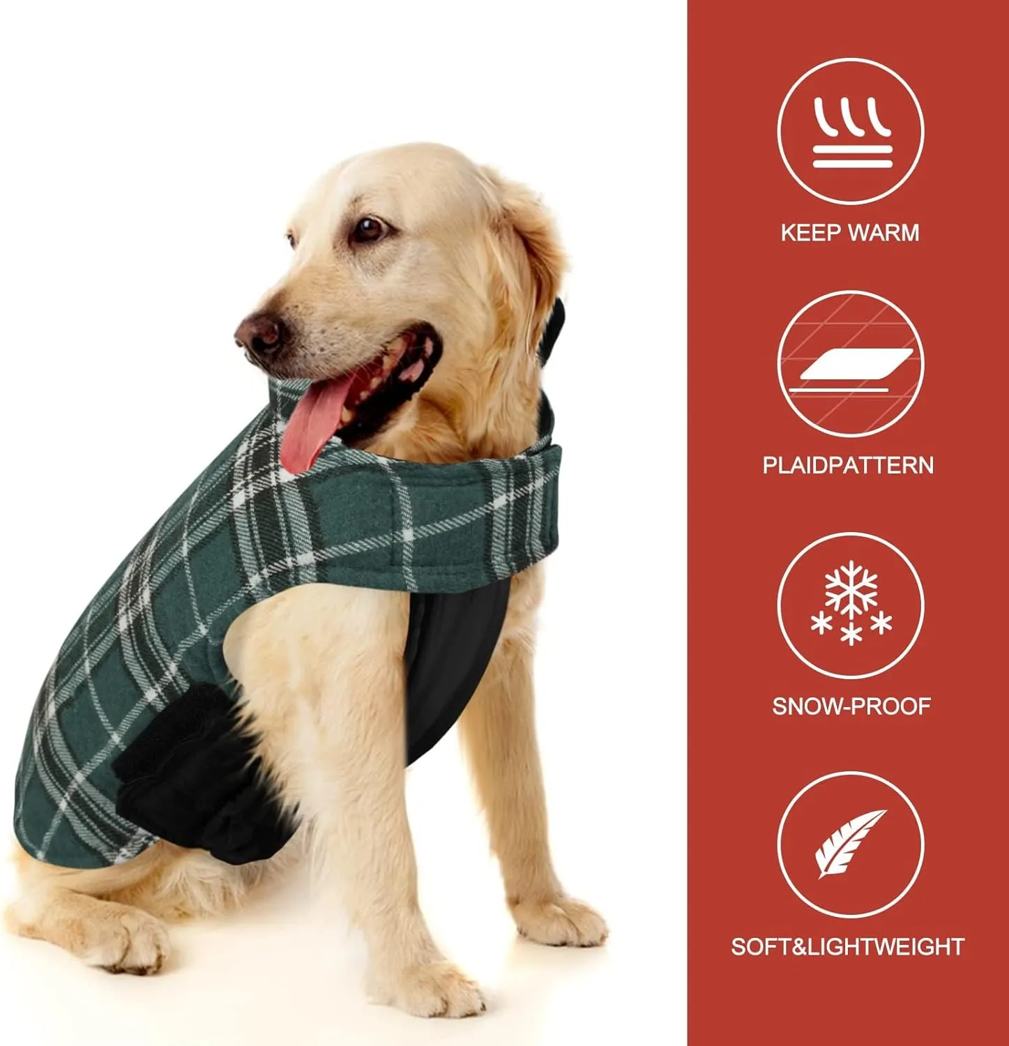 MIGOHI Reversible Dog Coat, Windproof Waterproof Jacket for Cold Weather, British Style Plaid, Small - Large Dogs, Green