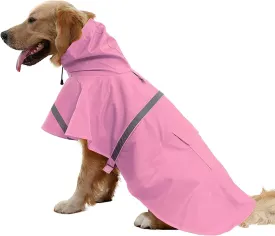 Mikayoo Large Dog Raincoat Adjustable Pet Waterproof Clothes Lightweight Rain Jacket Poncho Hoodies with Strip Reflective(Pink,M)