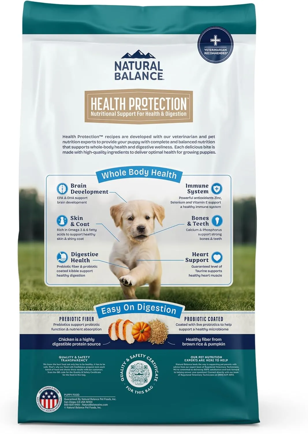 Natural Balance Health Protection Puppy Dry Dog Food  Whole Body Health, Easy on Digestion Dog Food Made with Chicken, Brown Rice & Pumpkin for Puppies - 4lbs.