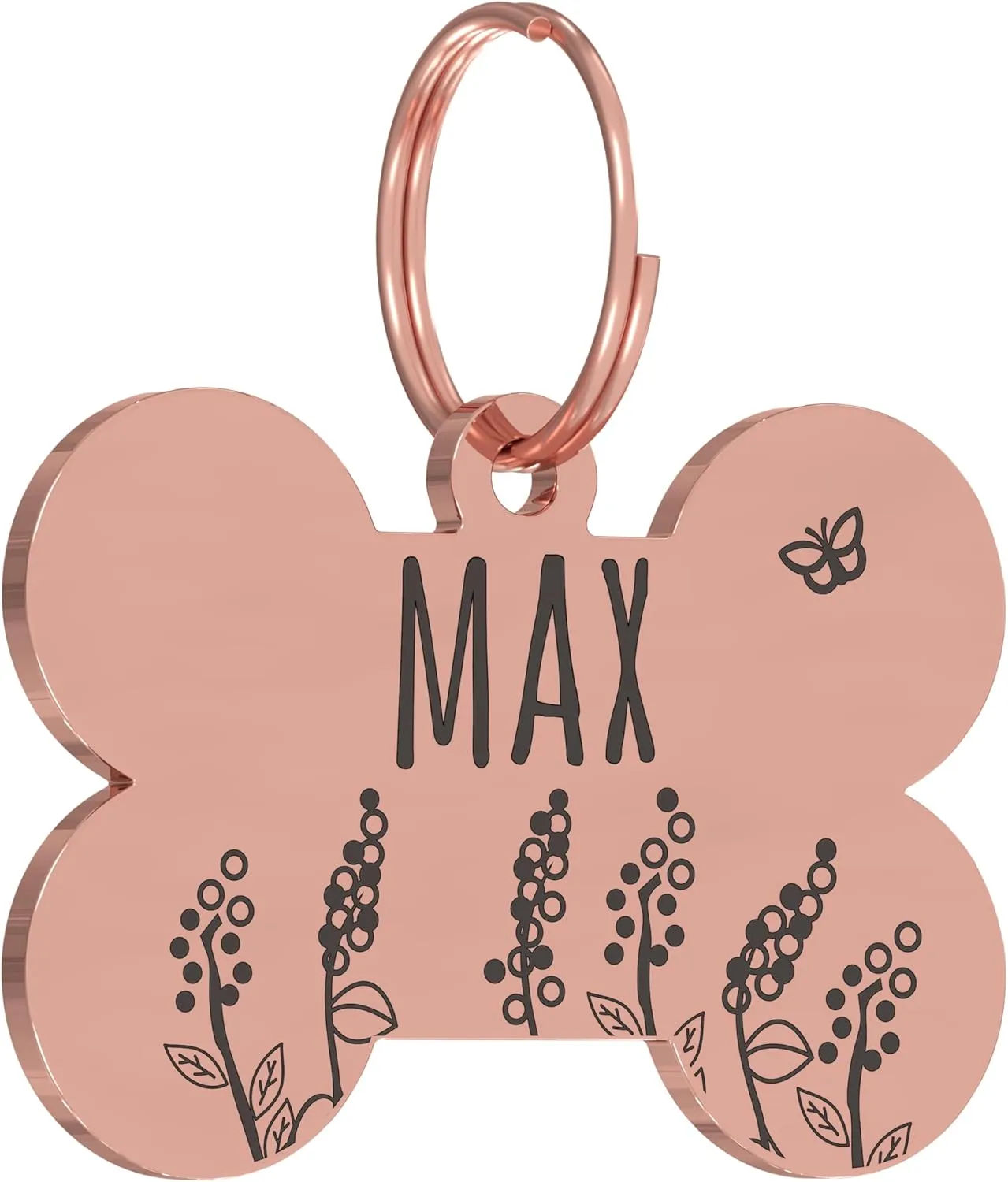 PawFurEver Dog & Cat Tags - Personalized Engraved Custom Name Tags - Stainless Steel - Rose Gold Bone Shapes