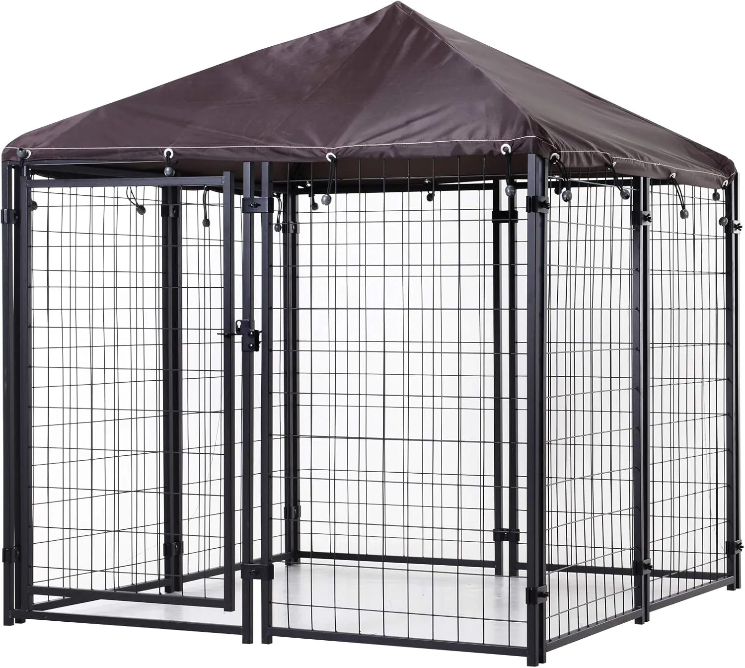 PawHut 4.6' x 4.6' x 5' Outdoor Dog Kennel, Walk-in Pet Playpen, Welded Wire Steel with Water and UV-Resistant Canopy, Black