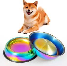 Rainbow Color Dog Bowl- Stainless Steel Water & Feeder Bowls for Small/Medium/Large Pet Cats/Dogs with Non-Skid Rubber Base 2 in 1 Slow Feed Bowl, 33.8 Oz /4 Cup/1000ml Each (Set of 2)