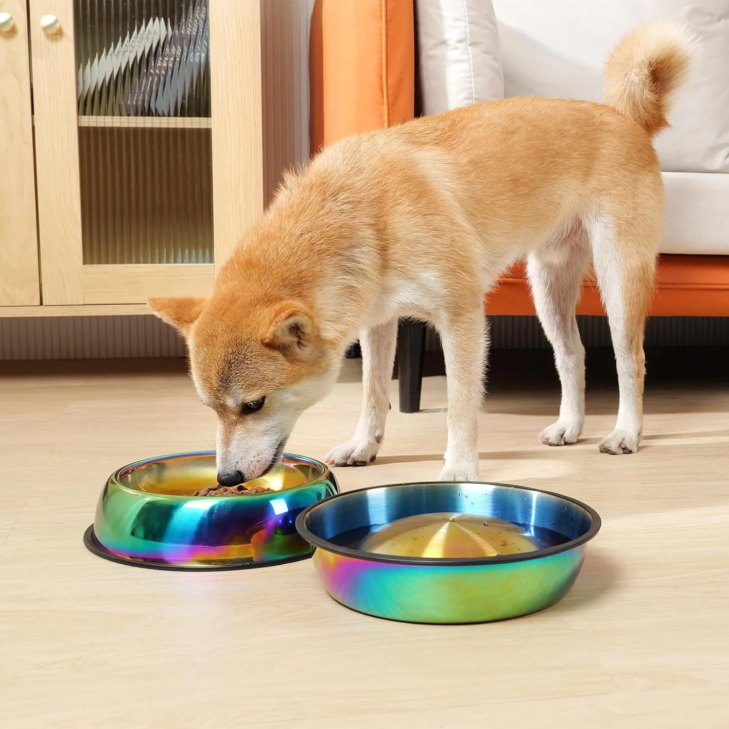 Rainbow Color Dog Bowl- Stainless Steel Water & Feeder Bowls for Small/Medium/Large Pet Cats/Dogs with Non-Skid Rubber Base 2 in 1 Slow Feed Bowl, 33.8 Oz /4 Cup/1000ml Each (Set of 2)