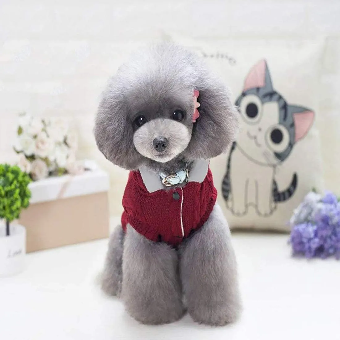 Rdc Pet Clothes Dog Sweater Hoodie With Cap - Winter Warm Turtleneck Fleece Coat for Small Medium Dogs and Cats (XXL, Classic-Red)