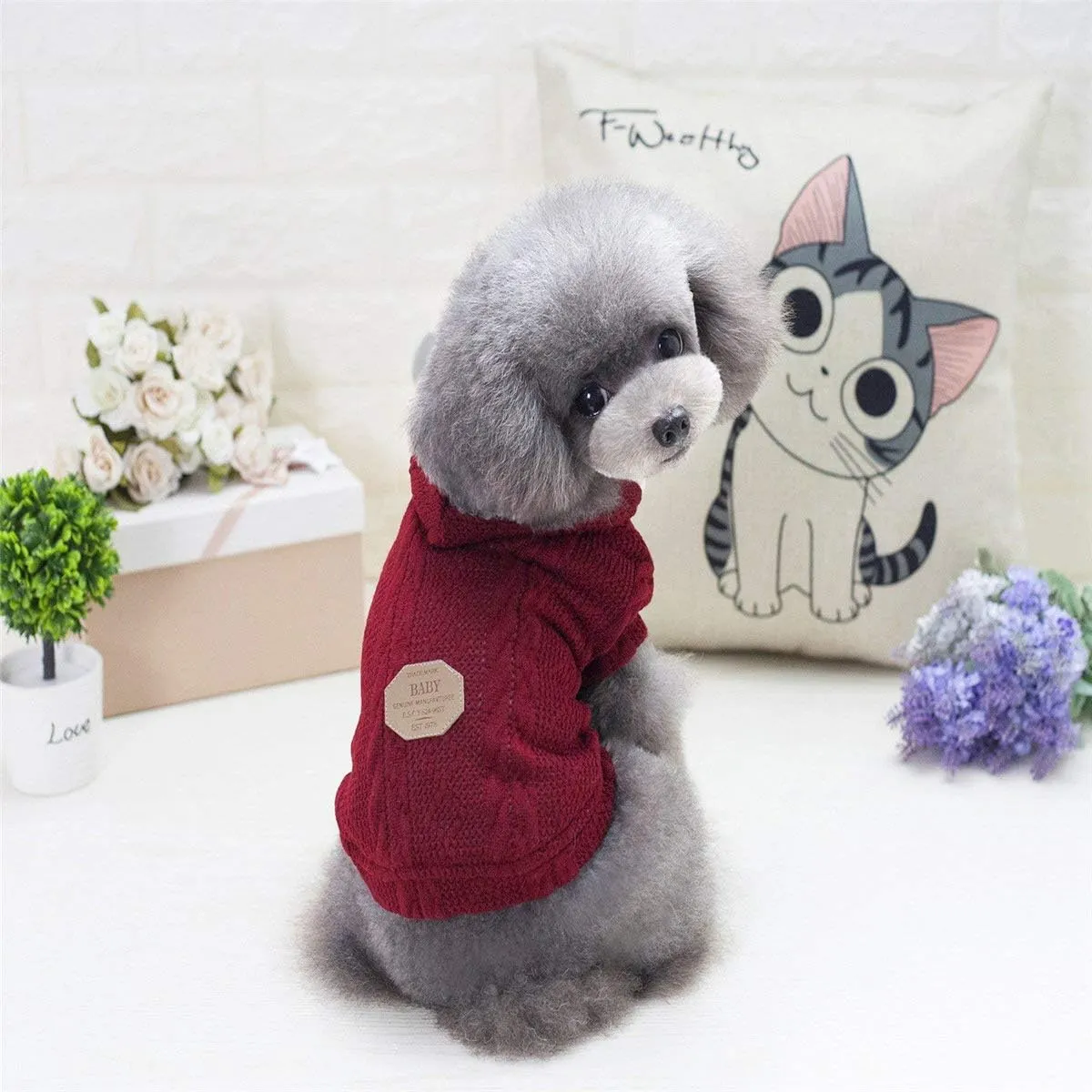 Rdc Pet Clothes Dog Sweater Hoodie With Cap - Winter Warm Turtleneck Fleece Coat for Small Medium Dogs and Cats (XXL, Classic-Red)