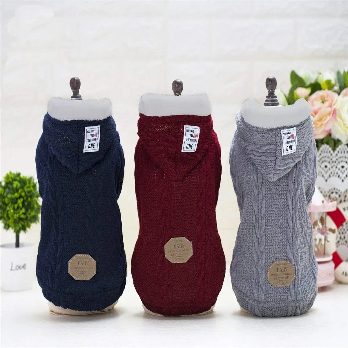 Rdc Pet Clothes Dog Sweater Hoodie With Cap - Winter Warm Turtleneck Fleece Coat for Small Medium Dogs and Cats (XXL, Classic-Red)