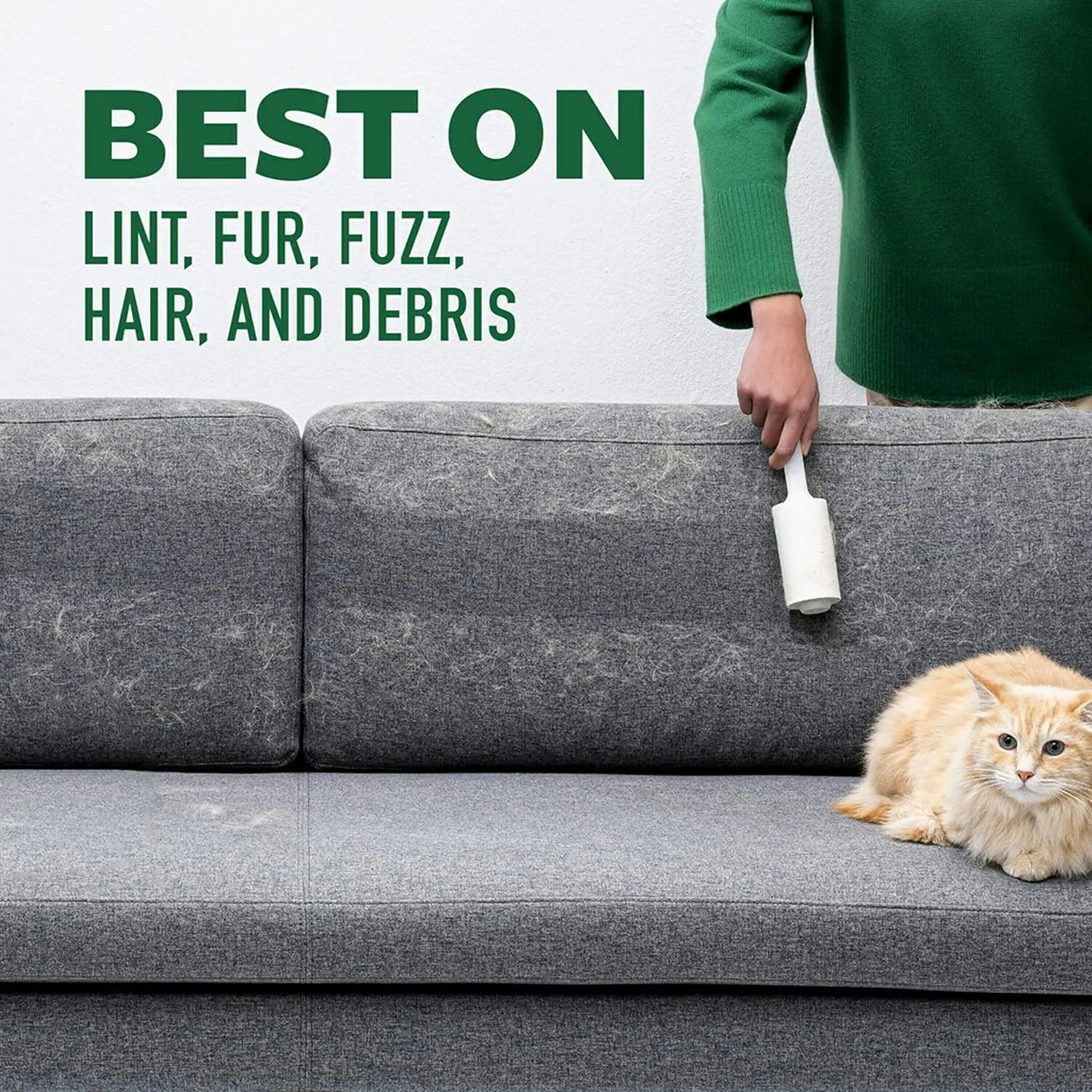 Scotch-Brite Greener Clean Lint Roller, Reusable Lint Rollers for Clothes, Furniture, and Pet Hair, Tidy Up Fabrics with a More Sustainable Fuzz Remover, 1 Roller, 2 Refills (Pack of 2)