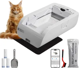 Self-Cleaning Cat Litter Box, New Model Anti-Pinch Automatic Box for Multiple Cats, Safety Large Cat Litter Box, WiFi-2.4G/APP Control, Smart Health Monitor, Easy Clean (Grey)