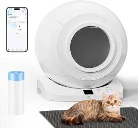 Self Cleaning Litter Box, Automatic Cat Litter Box with APP Control, Smart Robot Litter Box with Safety Protection & Mat, Odor Preventing, Multi-Cat Friendly