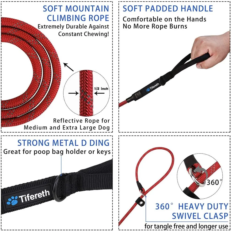 Slip-Lead Dog-Leash Medium-Training Rope - 6ft Foot Big Large Reflective Climbing Rope Leash Supports The Strongest Pulling Large Medium Dogs 6 Feet